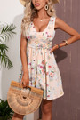 S-2Xl Plus Size Summer New Stylish 3 Colors Floral Batch Printing Inelastic Hollow Bow Lace-Up Sleeveless Casual Mini Dress