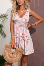 S-2Xl Plus Size Summer New Stylish 3 Colors Floral Batch Printing Inelastic Hollow Bow Lace-Up Sleeveless Casual Mini Dress