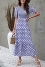 S-2Xl Plus Size Summer New Stylish 3 Colors Inelastic Polka Dot Printing Crew Neck Hollow Lace-Up Casual Midi Dress
