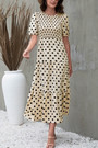S-2Xl Plus Size Summer New Stylish 3 Colors Inelastic Polka Dot Printing Crew Neck Hollow Lace-Up Casual Midi Dress