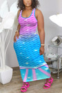 S-2Xl Plus Size Summer New Stylish 4 Colors Stretch Fixed Printing Sleeveless Casual Maxi Dress