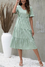 S-2Xl Plus Size Summer New Stylish 4Colors Plaid Printing Inelastic Short Sleeves Casual Midi Dress