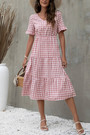 S-2Xl Plus Size Summer New Stylish 4Colors Plaid Printing Inelastic Short Sleeves Casual Midi Dress