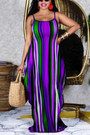 S-2Xl Plus Size Summer New Stylish 5 Colors Stretch Stripe Printing Sling Pocket Loose Casual Maxi Dress