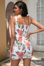S-2Xl Plus Size Summer New Stylish Chrysanthemum Printing Stretch Frill Crimped Shirring Sling Lace-Up Backless Slim Sexy Mini Dress
