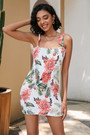 S-2Xl Plus Size Summer New Stylish Chrysanthemum Printing Stretch Frill Crimped Shirring Sling Lace-Up Backless Slim Sexy Mini Dress