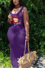 S-2Xl Plus Size Summer New Stylish Eight Colors Cartoon Lips Printing Sling Stretch Casual Maxi Dress