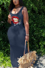 S-2Xl Plus Size Summer New Stylish Eight Colors Cartoon Lips Printing Sling Stretch Casual Maxi Dress