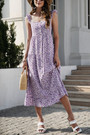 S-2Xl Plus Size Summer New Stylish Floral Batch Printing Inelastic Sling Backless Single-Breasted Casual Midi Dress
