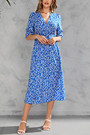 S-2Xl Plus Size Summer New Stylish Floral Batch Printing Inelastic V-Neck Elbow Sleeves Split Casual Midi Dress