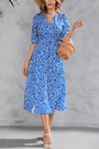 S-2Xl Plus Size Summer New Stylish Floral Batch Printing Inelastic V-Neck Elbow Sleeves Split Casual Midi Dress