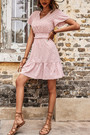 S-2Xl Plus Size Summer New Stylish Floral Batch Printing Stretch V-Neck Button Casual Mini Dress