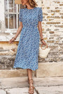 S-2Xl Plus Size Summer New Stylish Floral Printing Micro Elastic Crew Neck Split Button Casual Midi Dress