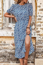 S-2Xl Plus Size Summer New Stylish Floral Printing Micro Elastic Crew Neck Split Button Casual Midi Dress