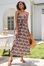 S-2Xl Plus Size Summer New Stylish Flower Batch Printing Inelastic Sling Backless Casual Midi Dress