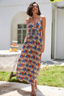 S-2Xl Plus Size Summer New Stylish Flower Batch Printing Inelastic Sling Backless Casual Midi Dress