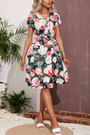 S-2Xl Plus Size Summer New Stylish Flower Batch Printing Inelastic V-Neck With Belt Pocket Casual Midi Dress
