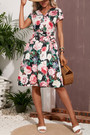 S-2Xl Plus Size Summer New Stylish Flower Batch Printing Inelastic V-Neck With Belt Pocket Casual Midi Dress