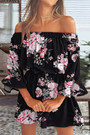 S-2Xl Plus Size Summer New Stylish Flower Printing Stretch Off-The-Shoulder Lantern Sleeves Casual Mini Dress Dresses