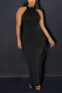 S-2Xl Plus Size Summer New Stylish Four Colors Tassels Crew Neck Sleeveless Solid Color Stretch Slim Casual Maxi Dress