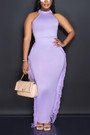 S-2Xl Plus Size Summer New Stylish Four Colors Tassels Crew Neck Sleeveless Solid Color Stretch Slim Casual Maxi Dress
