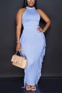 S-2Xl Plus Size Summer New Stylish Four Colors Tassels Crew Neck Sleeveless Solid Color Stretch Slim Casual Maxi Dress