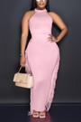 S-2Xl Plus Size Summer New Stylish Four Colors Tassels Crew Neck Sleeveless Solid Color Stretch Slim Casual Maxi Dress