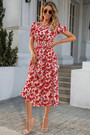 S-2Xl Plus Size Summer New Stylish Inelastic Floral Batch Printing Hollow Lace-Up Backless Sexy Midi Dress