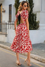 S-2Xl Plus Size Summer New Stylish Inelastic Floral Batch Printing Hollow Lace-Up Backless Sexy Midi Dress