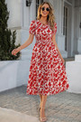 S-2Xl Plus Size Summer New Stylish Inelastic Floral Batch Printing Hollow Lace-Up Backless Sexy Midi Dress