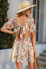 S-2Xl Plus Size Summer New Stylish Inelastic Floral Batch Printing Square Neckline Bow Lace-Up Hollow Backless Sexy Mini Dress