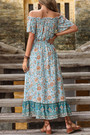 S-2Xl Plus Size Summer New Stylish Inelastic Flower Batch Printing Off-The-Shoulder Split Single-Breasted Casual Midi Dress