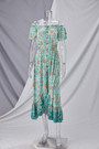 S-2Xl Plus Size Summer New Stylish Inelastic Flower Batch Printing Off-The-Shoulder Split Single-Breasted Casual Midi Dress