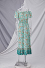 S-2Xl Plus Size Summer New Stylish Inelastic Flower Batch Printing Off-The-Shoulder Split Single-Breasted Casual Midi Dress