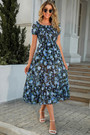 S-2Xl Plus Size Summer New Stylish Inelastic Flower Batch Printing Short Sleeves Split Casual Midi Dress