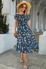 S-2Xl Plus Size Summer New Stylish Inelastic Flower Batch Printing Short Sleeves Split Casual Midi Dress