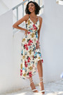 S-2Xl Plus Size Summer New Stylish Inelastic Flower Batch Printing Sling Backless Casual Midi Dress