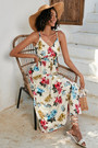 S-2Xl Plus Size Summer New Stylish Inelastic Flower Batch Printing Sling Backless Casual Midi Dress