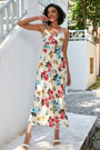 S-2Xl Plus Size Summer New Stylish Inelastic Flower Batch Printing Sling Backless Casual Midi Dress