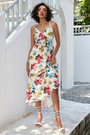 S-2Xl Plus Size Summer New Stylish Inelastic Flower Batch Printing Sling Backless Casual Midi Dress