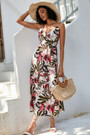 S-2Xl Plus Size Summer New Stylish Inelastic Flower & Leaf Batch Printing Sling Backless Casual Midi Dress