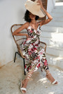 S-2Xl Plus Size Summer New Stylish Inelastic Flower & Leaf Batch Printing Sling Backless Casual Midi Dress