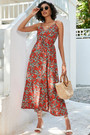 S-2Xl Plus Size Summer New Stylish Inelastic Flower & Leaf Batch Printing Sling Casual Midi Dress