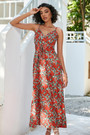 S-2Xl Plus Size Summer New Stylish Inelastic Flower & Leaf Batch Printing Sling Casual Midi Dress