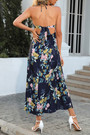 S-2Xl Plus Size Summer New Stylish Inelastic Flower Printing Halter-Neck Lace-Up Backless Split Sexy Midi Dress