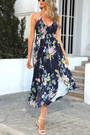 S-2Xl Plus Size Summer New Stylish Inelastic Flower Printing Halter-Neck Lace-Up Backless Split Sexy Midi Dress