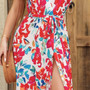 S-2Xl Plus Size Summer New Stylish Inelastic Leaf & Flower Printing V-Neck With Belt Split Casual Maxi Dress