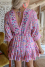 S-2Xl Plus Size Summer New Stylish Micro Elastic Floral Batch Printing V-Neck Lace-Up Casual Mini Dress