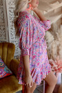 S-2Xl Plus Size Summer New Stylish Micro Elastic Floral Batch Printing V-Neck Lace-Up Casual Mini Dress