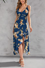 S-2Xl Plus Size Summer New Stylish Micro Elastic Flower Batch Printing Ruffle Sling Backless Lace-Up Zip-Up Split Sexy Midi Dress